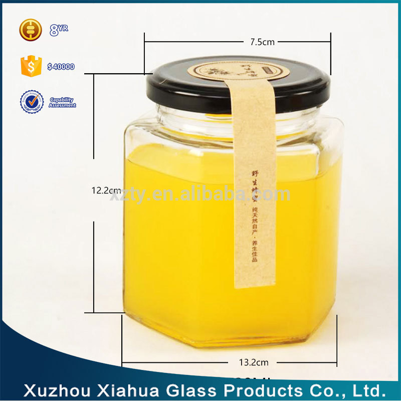 100ml 280ml 380ml Hexagonal Honey Chili Sauce Glass Bottles With Screw Tin Lid