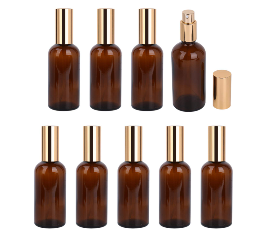 100ml / 3.4 oz. Amber Glass Spray Bottle with Atomizer, Fine Mist Spray, Refillable Container for Perfume