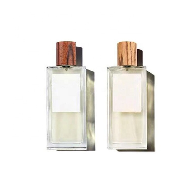 100ml 3.4oz wooden lids pink square perfume glass bottle with box packaging for Lotion and hair