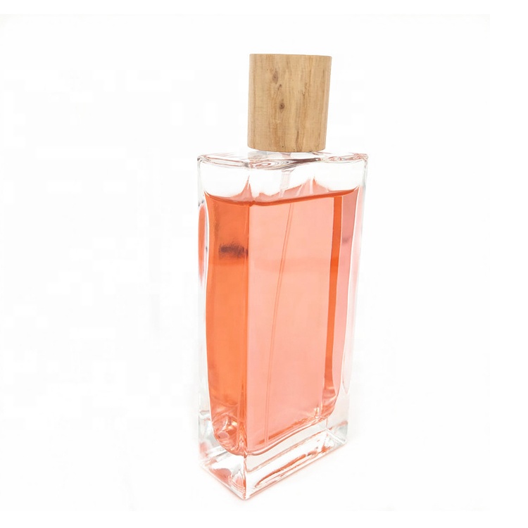 100ml 3.4oz wooden lids pink square perfume glass bottle with box packaging for Lotion and hair