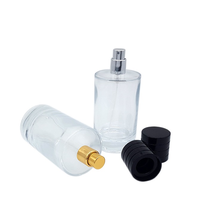 100ml 30ml 50ml Transparent cylindrical glass perfume bottles refillable perfume bottle with Spray Cap