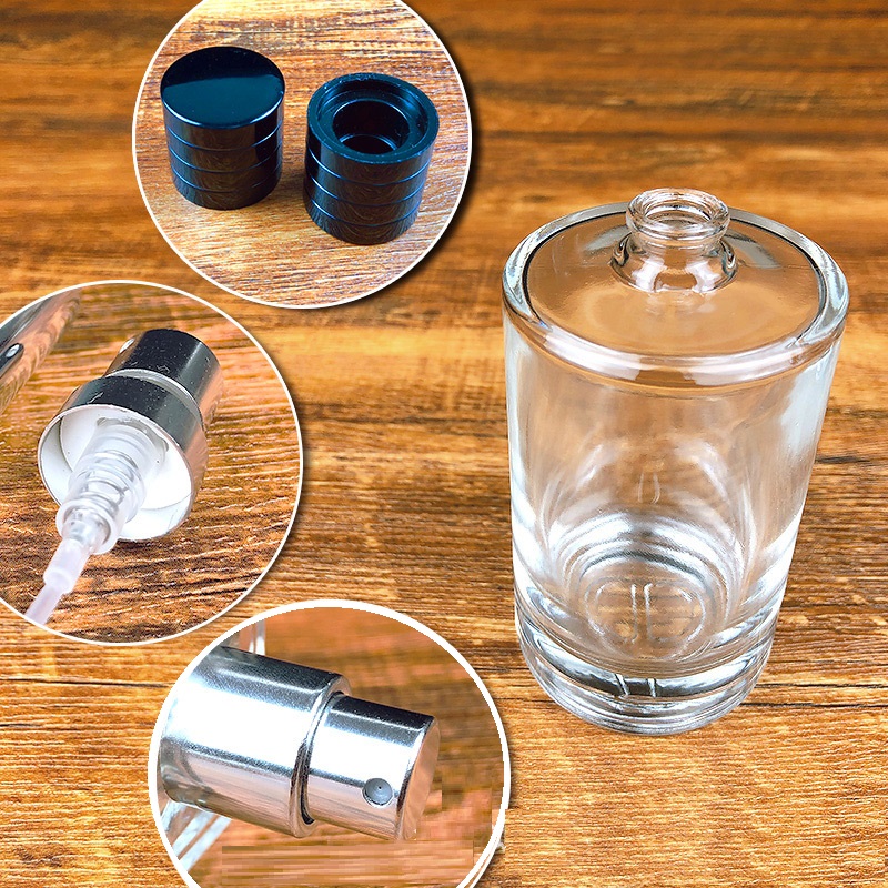 100ml 30ml 50ml Transparent cylindrical glass perfume bottles refillable perfume bottle with Spray Cap