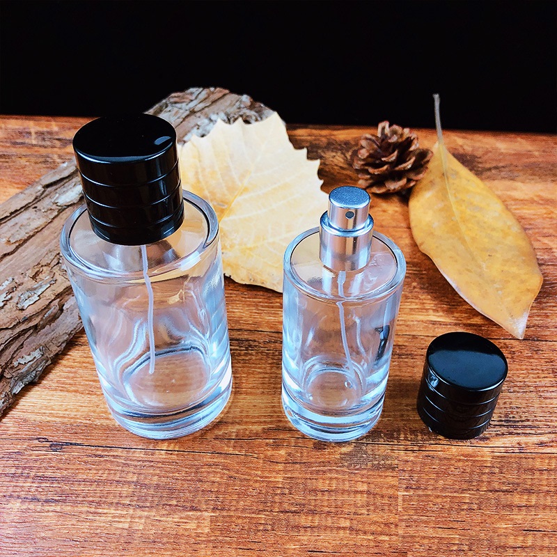 100ml 30ml 50ml Transparent cylindrical glass perfume bottles refillable perfume bottle with Spray Cap