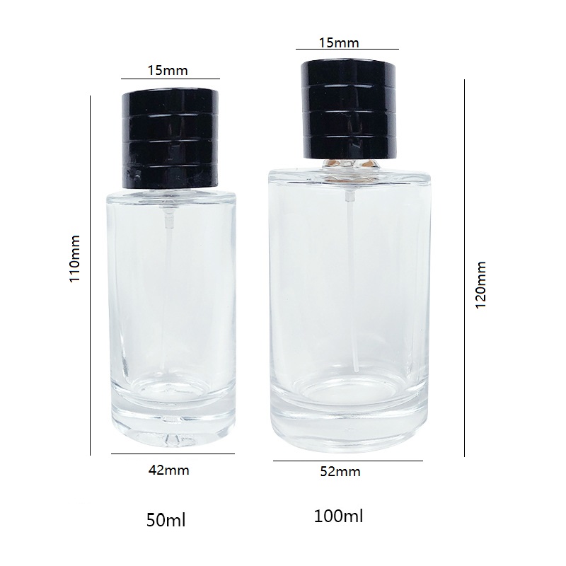 100ml 30ml 50ml Transparent cylindrical glass perfume bottles refillable perfume bottle with Spray Cap