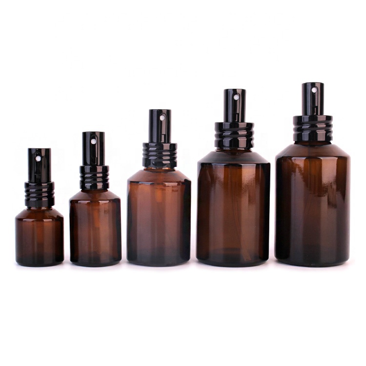 100ml 3oz Amber cosmetic packaging glass spray bottle with pump sprayer
