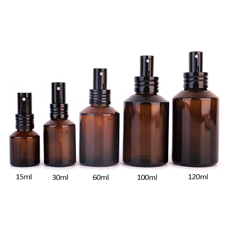 100ml 3oz Amber cosmetic packaging glass spray bottle with pump sprayer