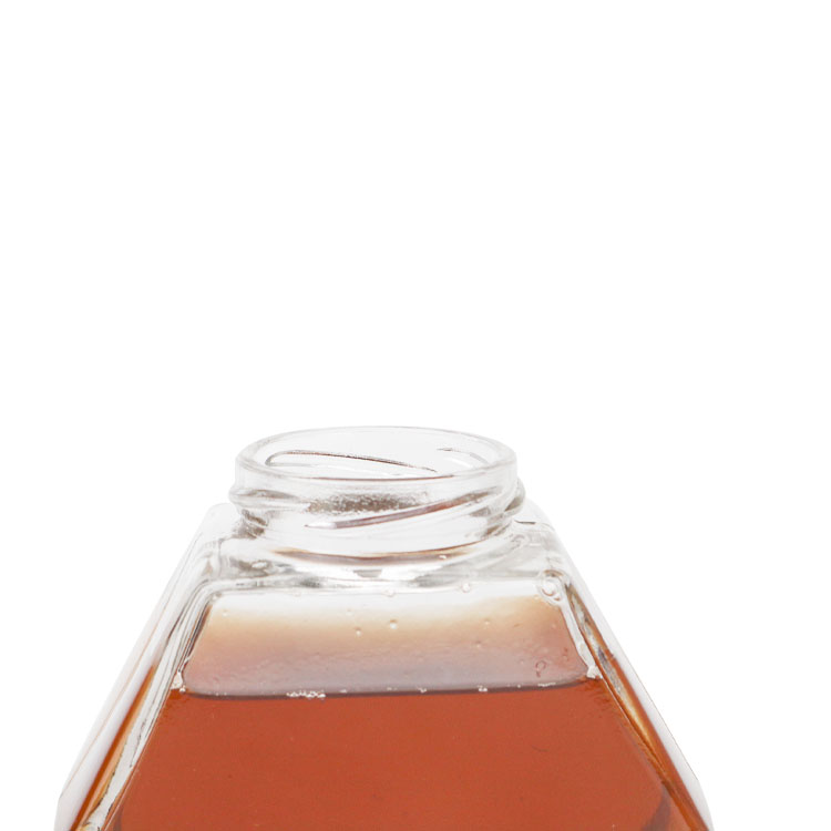100ml 500ml 750ml High Quality Storage Bottles Hexagon Shape Jam Glass Honey Jar with Mental Black Lids