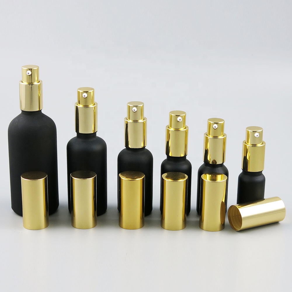 100ml 50ml 30ml 20ml 15ml 10ml 5ml black frost Glass essential oil bottle with Pump