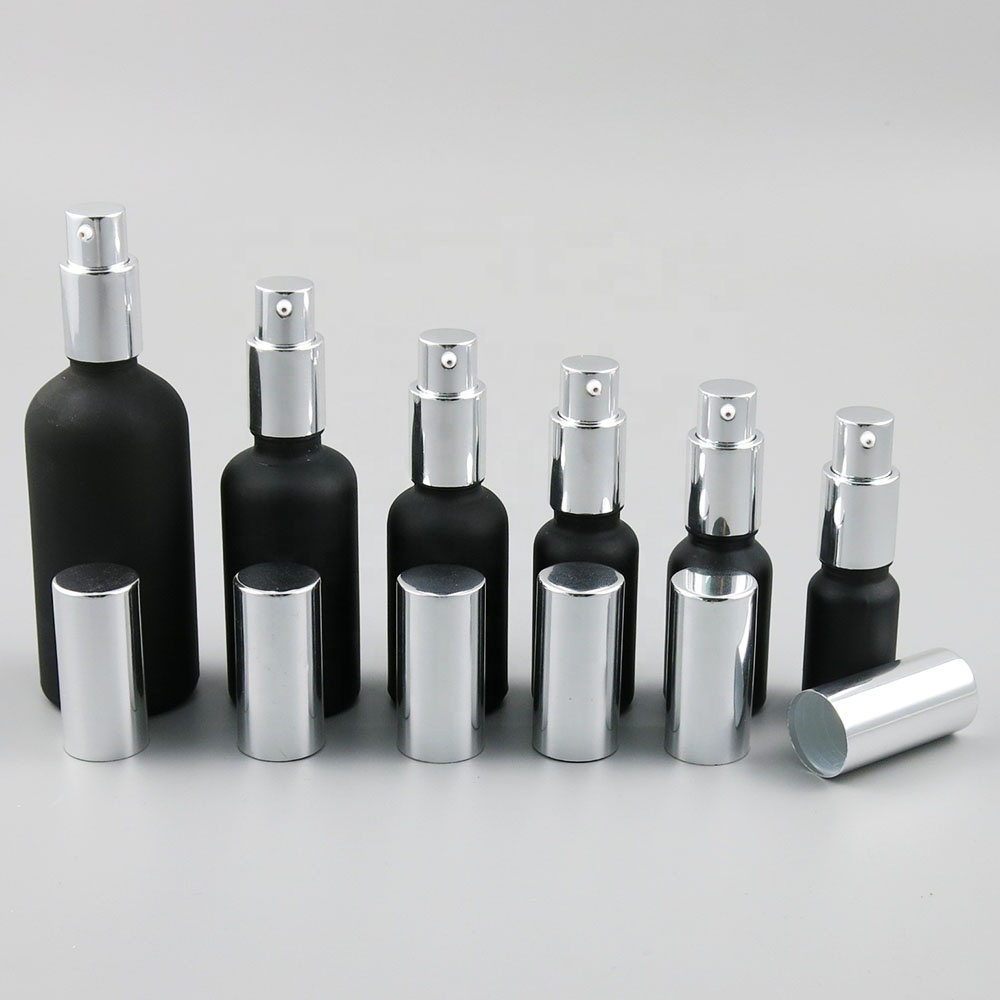 100ml 50ml 30ml 20ml 15ml 10ml 5ml black frost Glass essential oil bottle with Pump