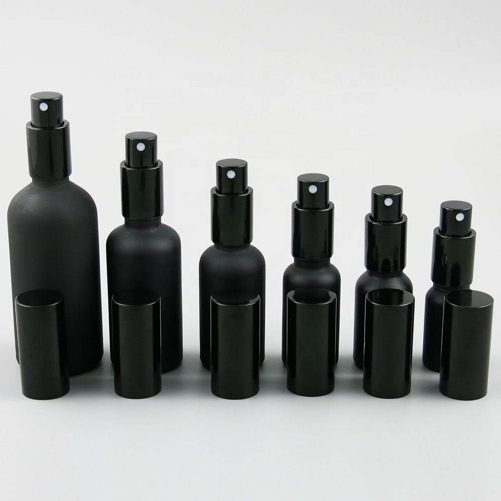 100ml 50ml 30ml 20ml 15ml 10ml 5ml black frost Glass essential oil bottle with Pump