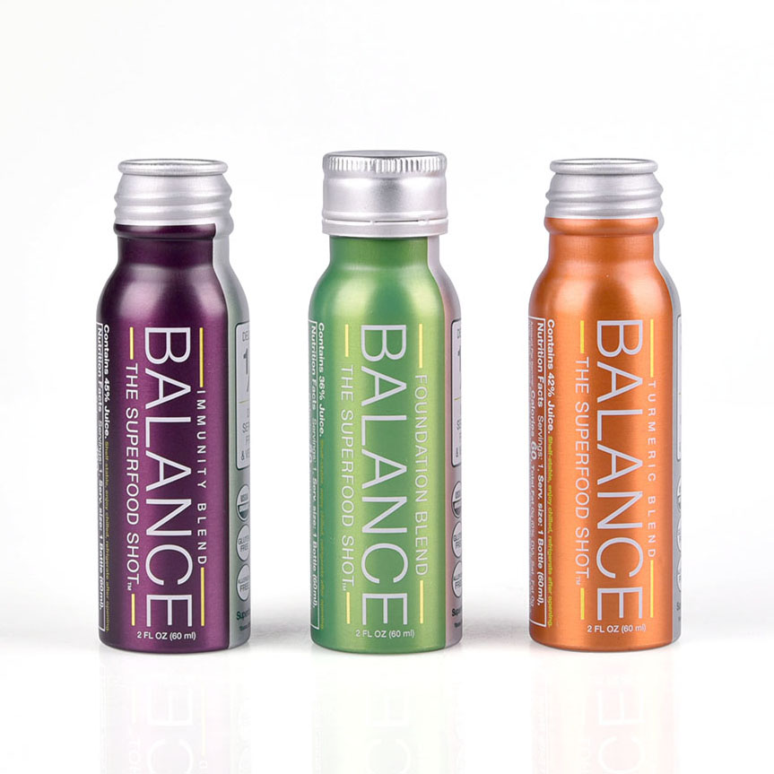 100ml 60ml empty aluminum beverage bottle with aluminum pilfer proof caps