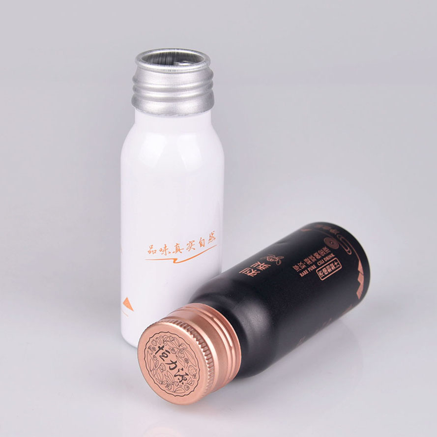100ml 60ml empty aluminum beverage bottle with aluminum pilfer proof caps