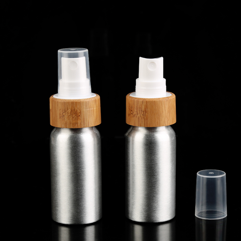 100ml Aluminum Perfume Spray Bottle with Bamboo Spray Lotion Pump