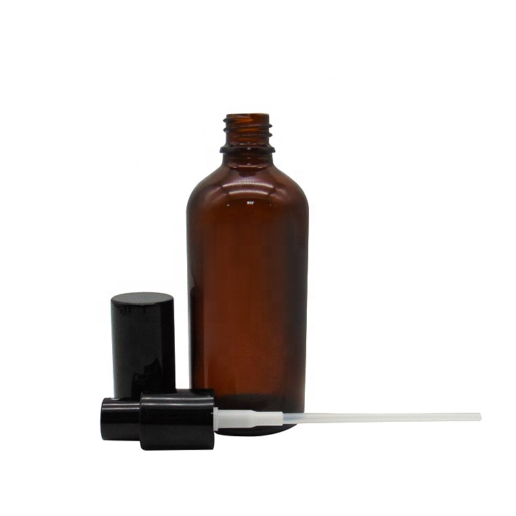 100ml Amber Empty attar Glass Oil Round Bottle With Screw Pump Cap