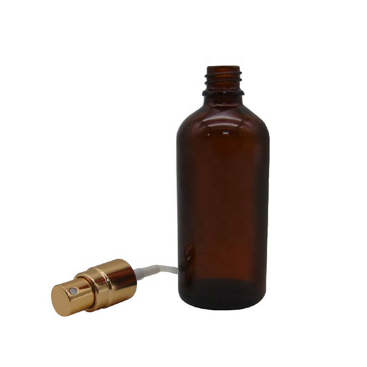 100ml Amber Empty attar Glass Oil Round Bottle With Screw Pump Cap