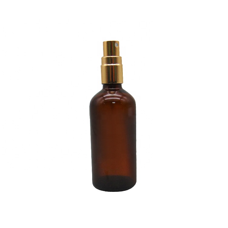 100ml Amber Empty attar Glass Oil Round Bottle With Screw Pump Cap