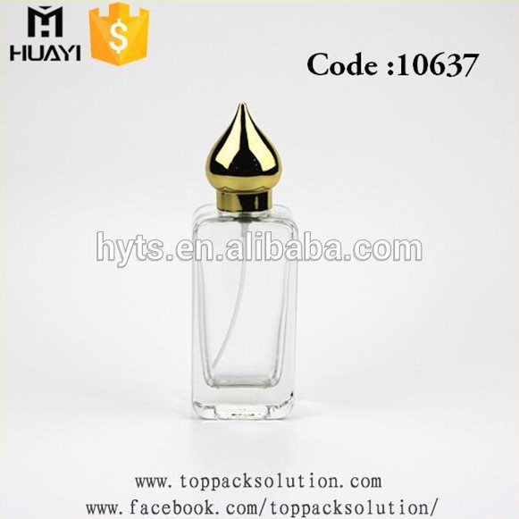 100ml Arabian style glass square perfume bottle with gold cap