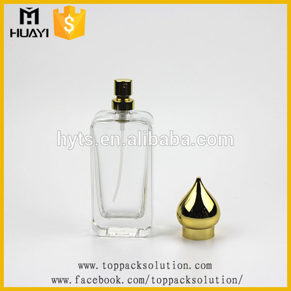 100ml Arabian style glass square perfume bottle with gold cap