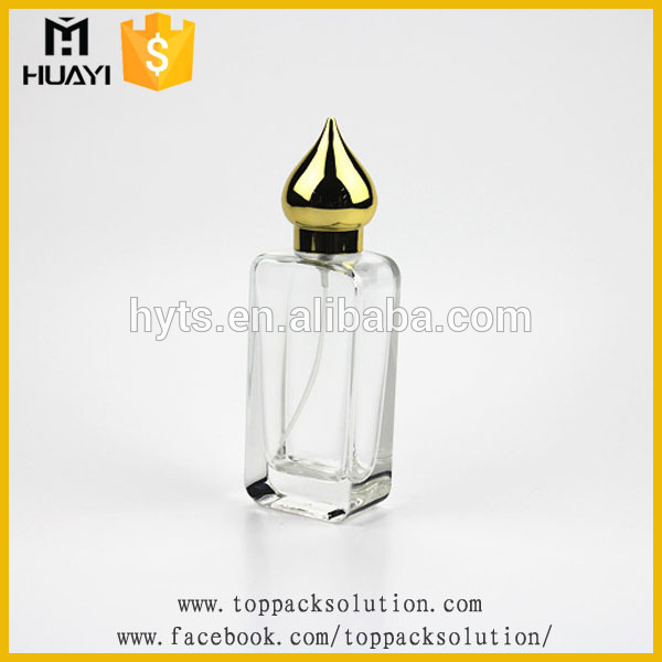 100ml Arabian style glass square perfume bottle with gold cap