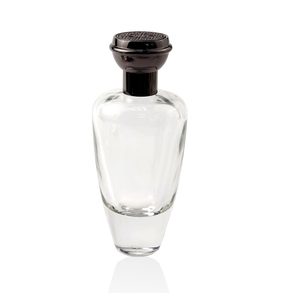 100ml China factory hot sale quality custom design hotstamp silkscreen logo crystal clear glass oval shape spray perfume bottle