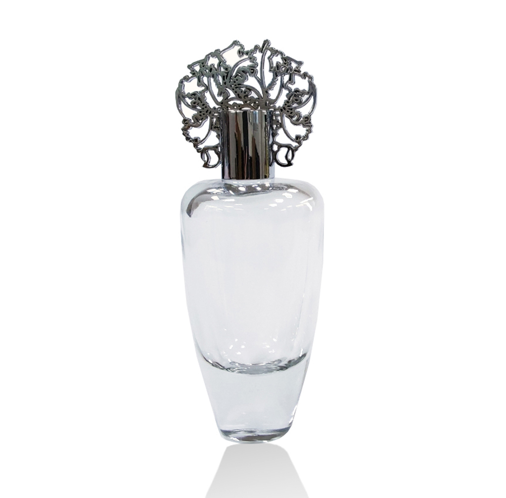 100ml China factory hot sale quality custom design hotstamp silkscreen logo crystal clear glass oval shape spray perfume bottle