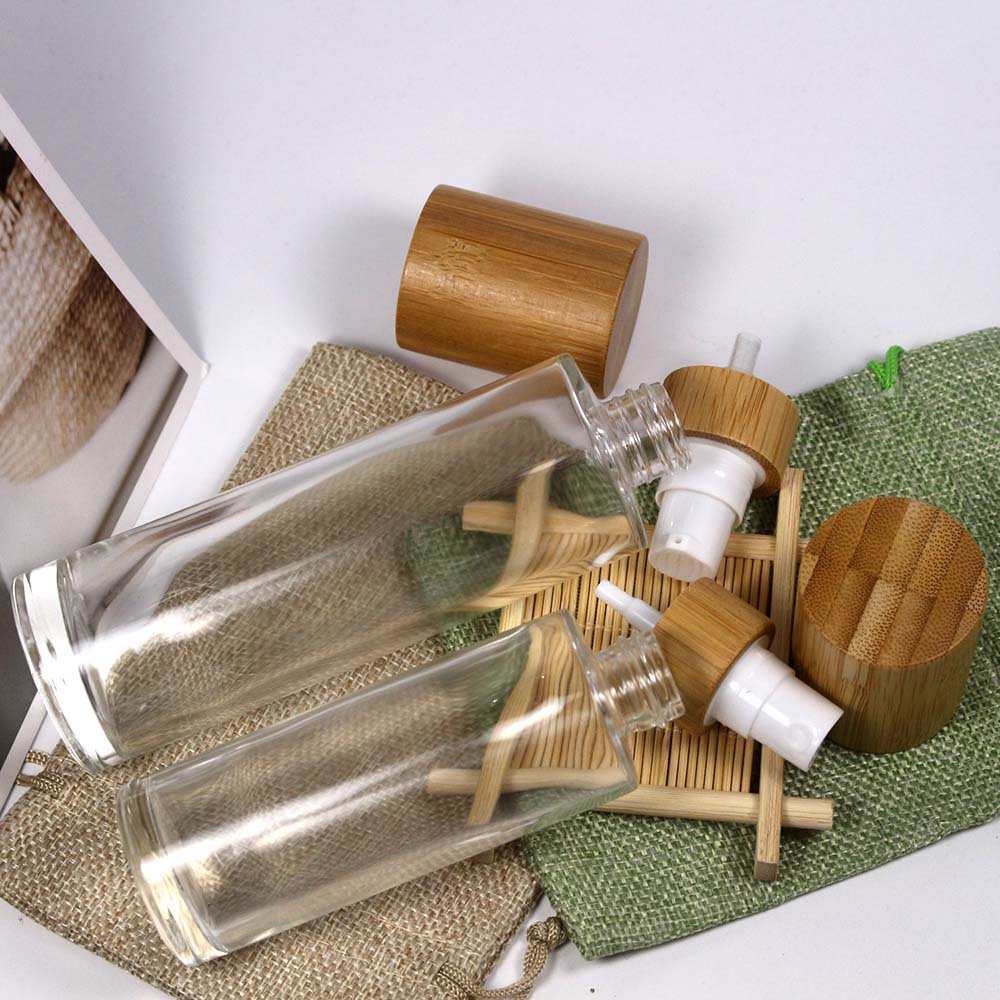 100ml Eco-friendly bamboo cap lotion bottle spray container with bamboo lid