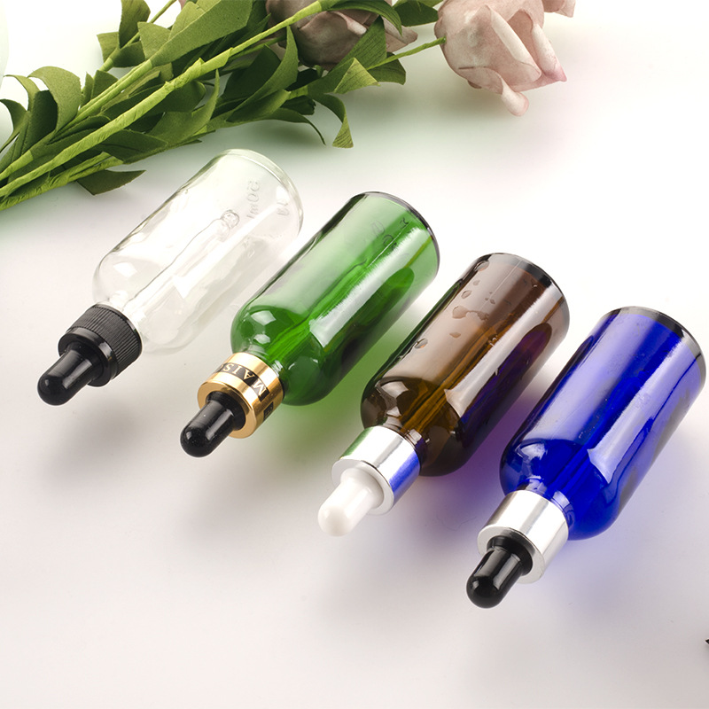 100ml Empty Bottles Glass Cosmetic Clear Glass Dropper Bottle With Black Gold Silver Child proof Cap For Essential Oil