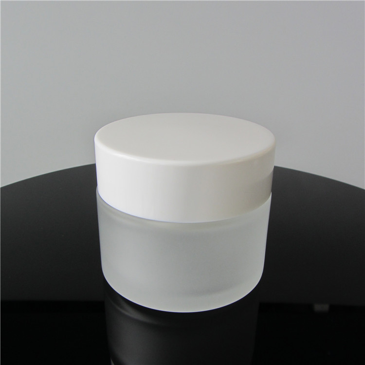 100ml Empty Frosted Round Shape Cosmetic Cream Glass Jars Container With White Lid