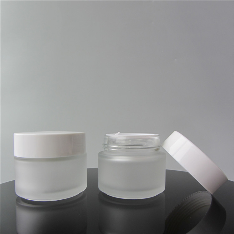 100ml Empty Frosted Round Shape Cosmetic Cream Glass Jars Container With White Lid