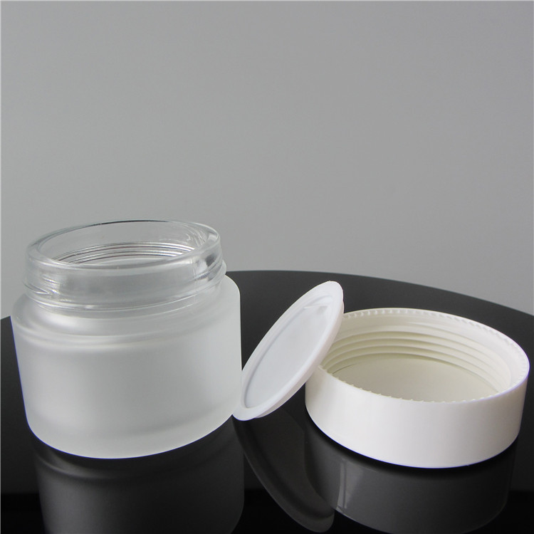 100ml Empty Frosted Round Shape Cosmetic Cream Glass Jars Container With White Lid
