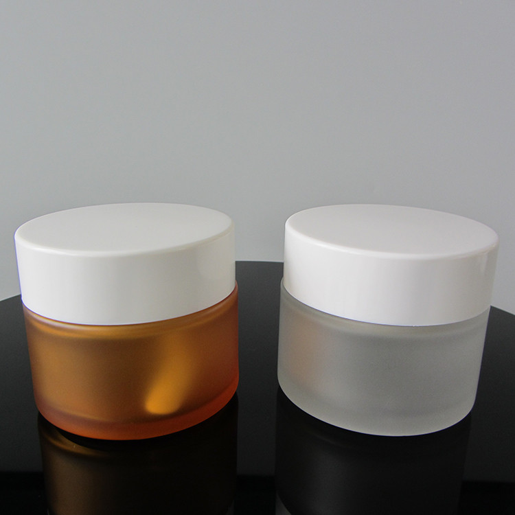 100ml Empty Frosted Round Shape Cosmetic Cream Glass Jars Container With White Lid