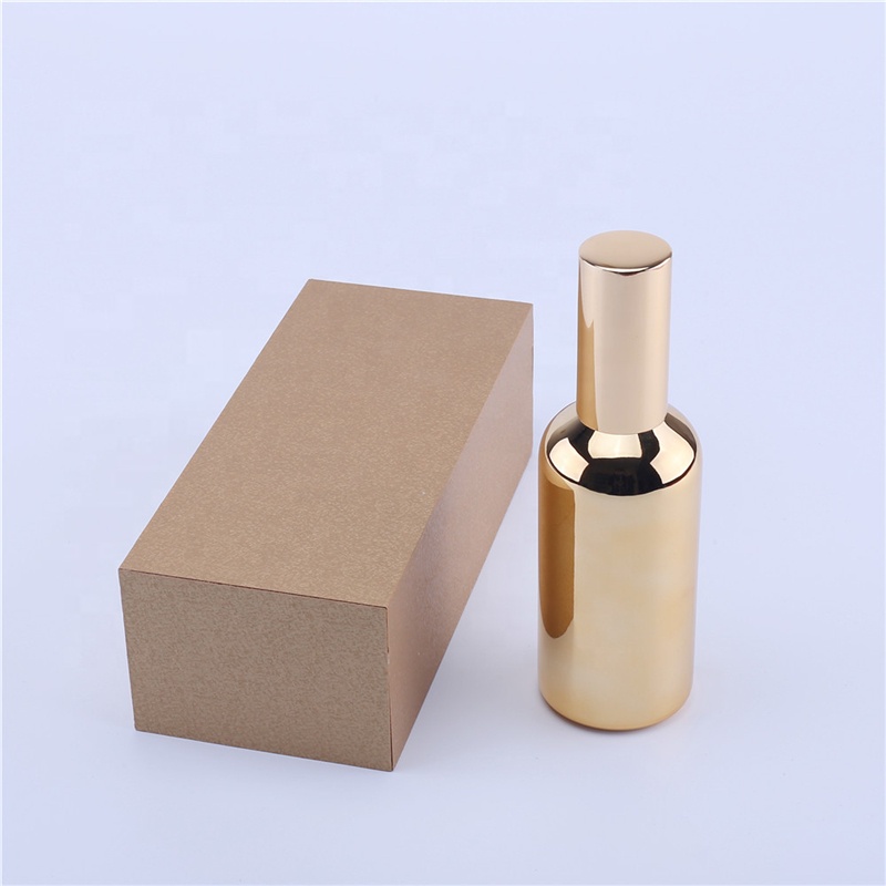 100ml Empty Perfume Glass Bottle Makeup Containers Refillable Packing UV Golden Essential Oil Bottles with Pump Sprayer with Box