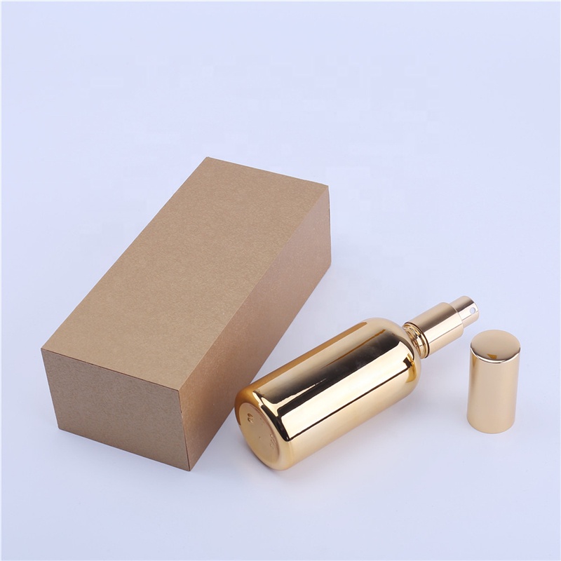 100ml Empty Perfume Glass Bottle Makeup Containers Refillable Packing UV Golden Essential Oil Bottles with Pump Sprayer with Box