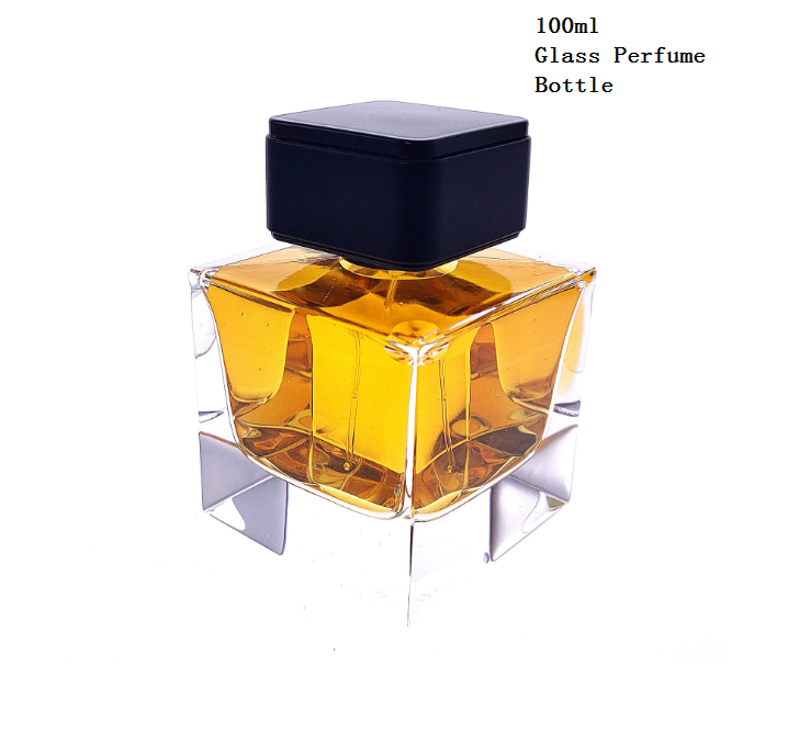 100ml Empty Square Lead-free Transparent Glass Perfume Bottle with Cap