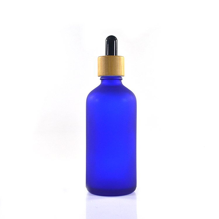 100ml Frosted color glass dropper bottle with bamboo lids For oil packaging wholesales