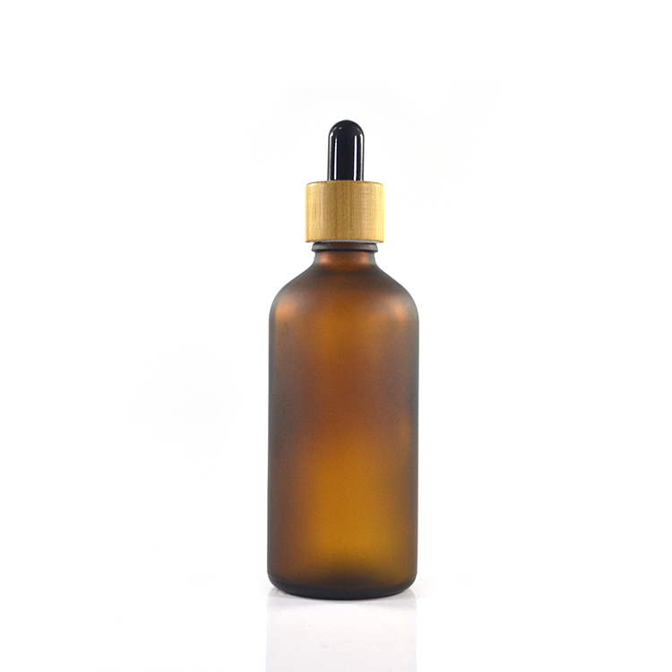 100ml Frosted color glass dropper bottle with bamboo lids For oil packaging wholesales