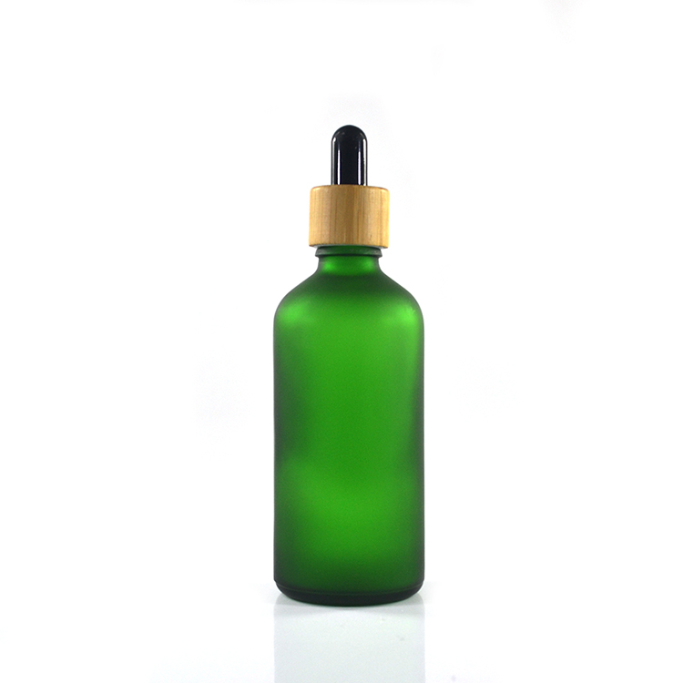 100ml Frosted color glass dropper bottle with bamboo lids For oil packaging wholesales