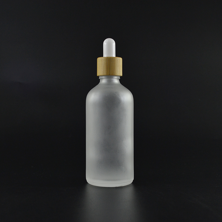 100ml Frosted color glass dropper bottle with bamboo lids For oil packaging wholesales