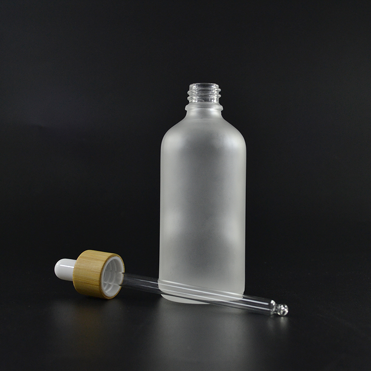 100ml Frosted color glass dropper bottle with bamboo lids For oil packaging wholesales