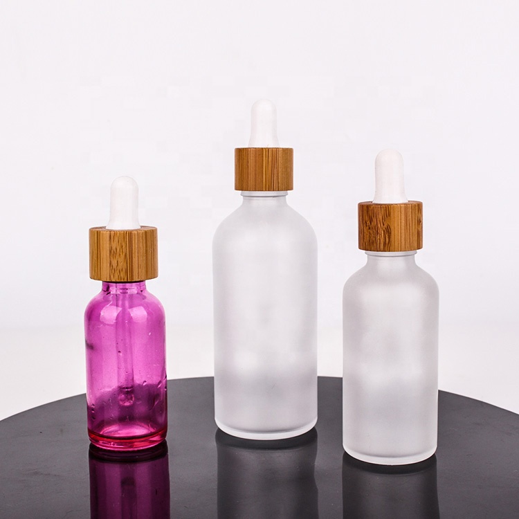 100ml Frosted high end glass bottle for essential oil with bamboo lid dropper