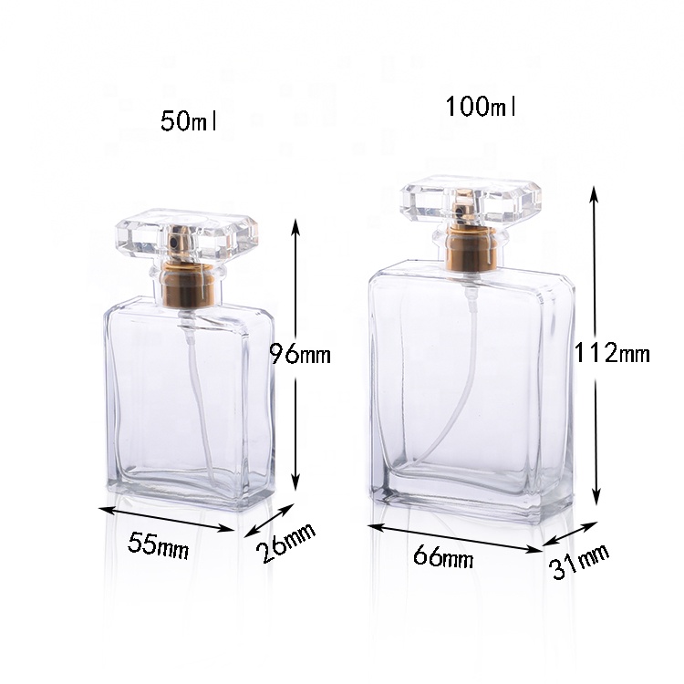 100ml Luxury Cosmetic Square Flat Spray pump Perfume Bottles Empty Perfume Bottles