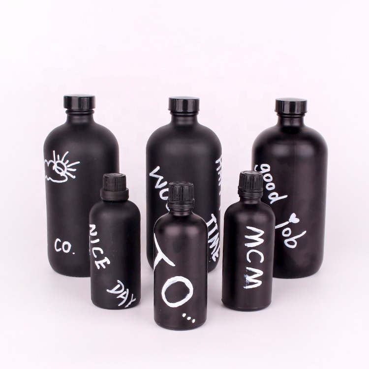 100ml Matte black boston round glass bottle with silk printing logo