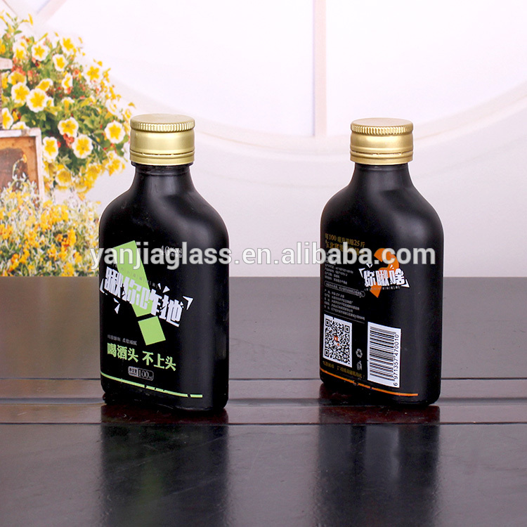 100ml Matte black flat glass alcohol bottle liquor bottle with metal cap