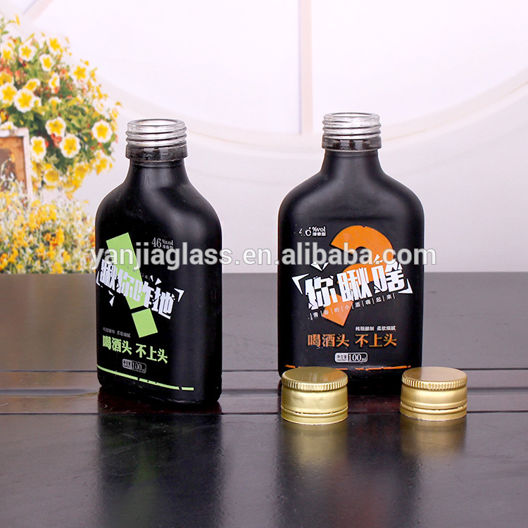 100ml Matte black flat glass alcohol bottle liquor bottle with metal cap