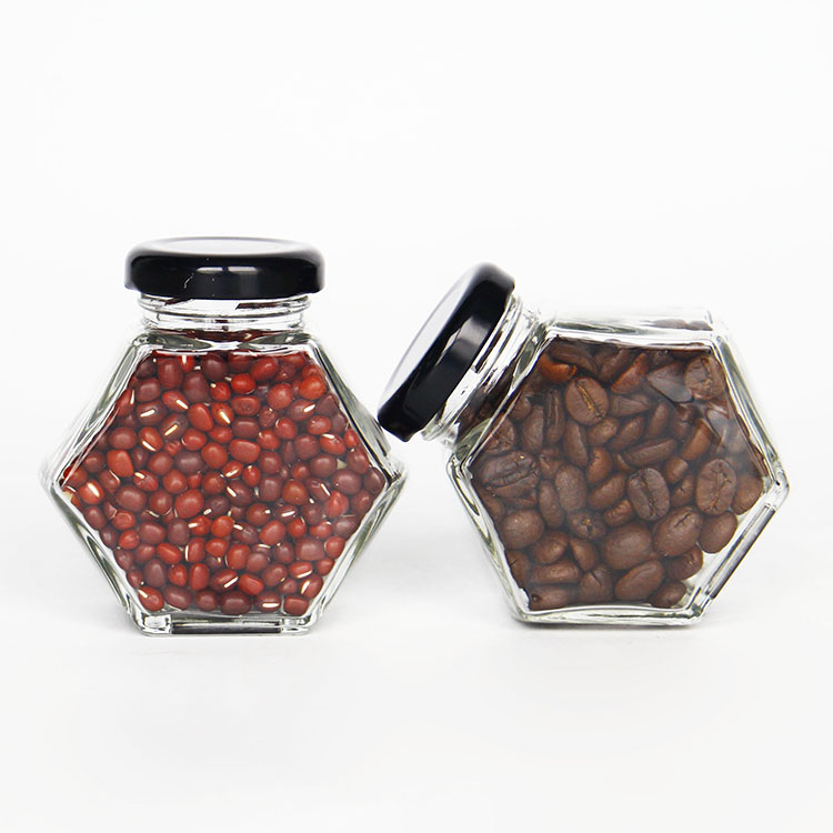 100ml Mini Hexagon Glass Bottle With Metal Cap, Small Glass Honey Jar
