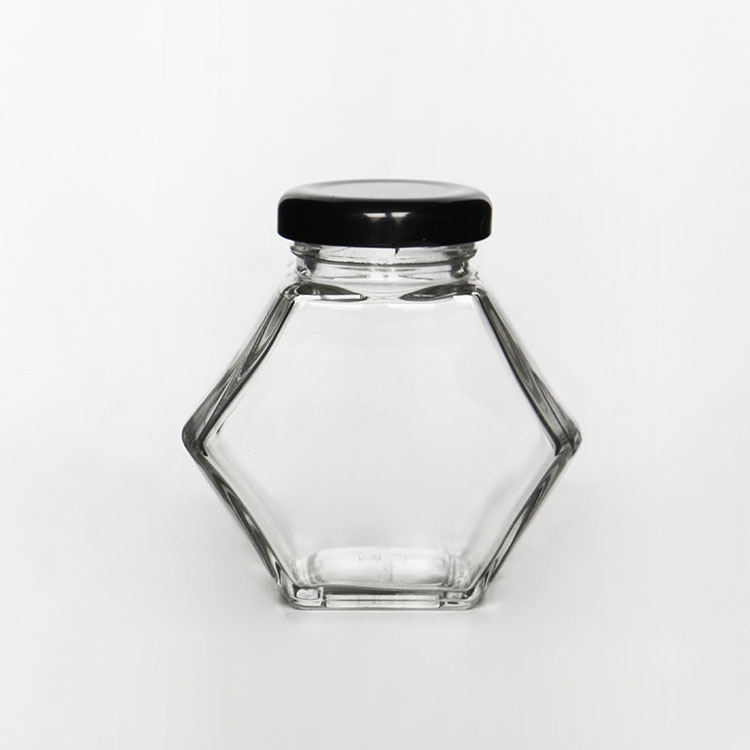 100ml Mini Hexagon Glass Bottle With Metal Cap, Small Glass Honey Jar