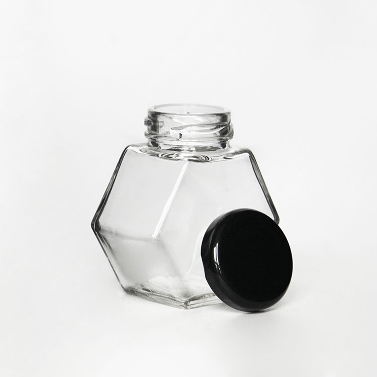100ml Mini Hexagon Glass Bottle With Metal Cap, Small Glass Honey Jar