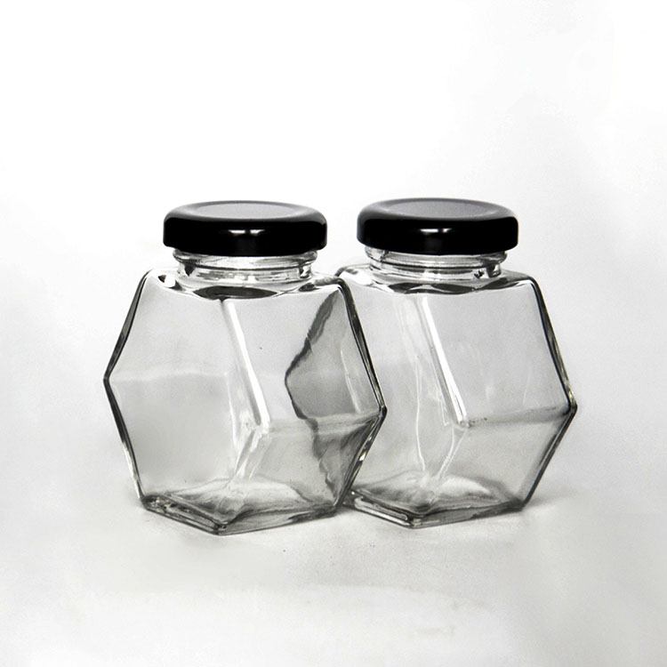 100ml Mini Hexagon Glass Bottle With Metal Cap, Small Glass Honey Jar