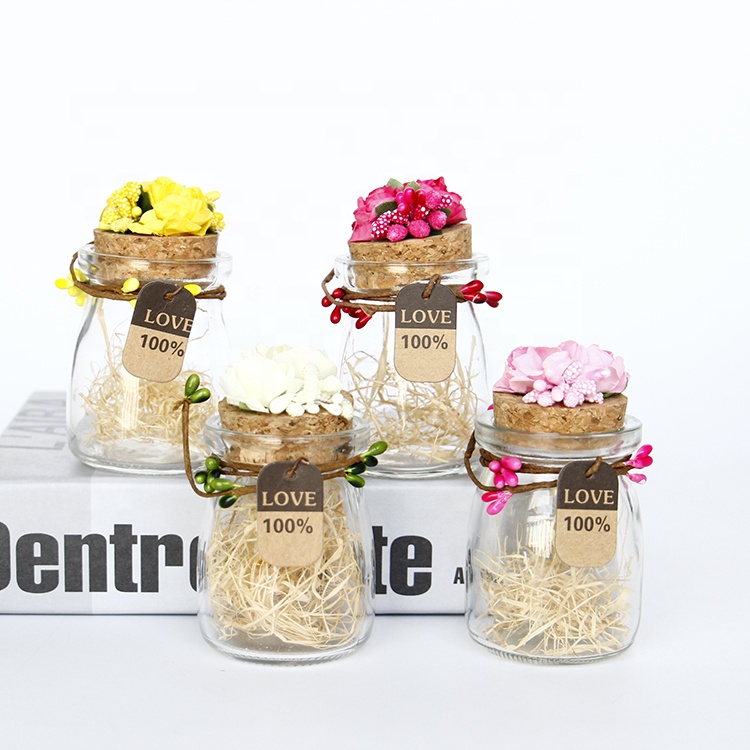100ml Mini wholesale glass bottles with cork lid pudding yogurt candy jars for home decoration