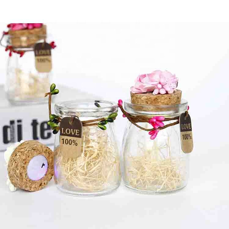 100ml Mini wholesale glass bottles with cork lid pudding yogurt candy jars for home decoration